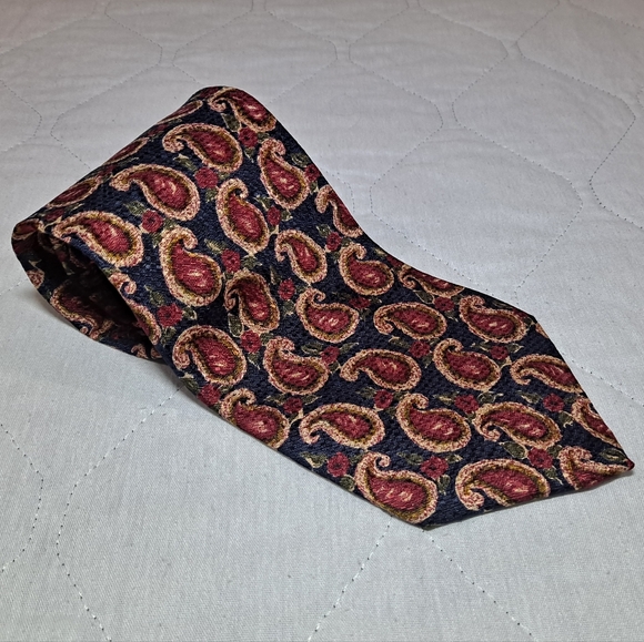 Woodward Paisley Designer/Luxury 💯 Silk Necktie 3.75x58" Dark Blue/Red/Gold USA - Picture 4 of 9